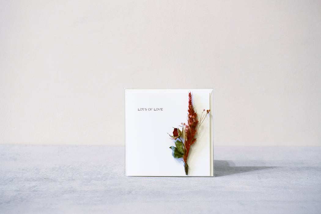 "LOTS OF LOVE" Original Card - dried Red Rose(3 flowers)